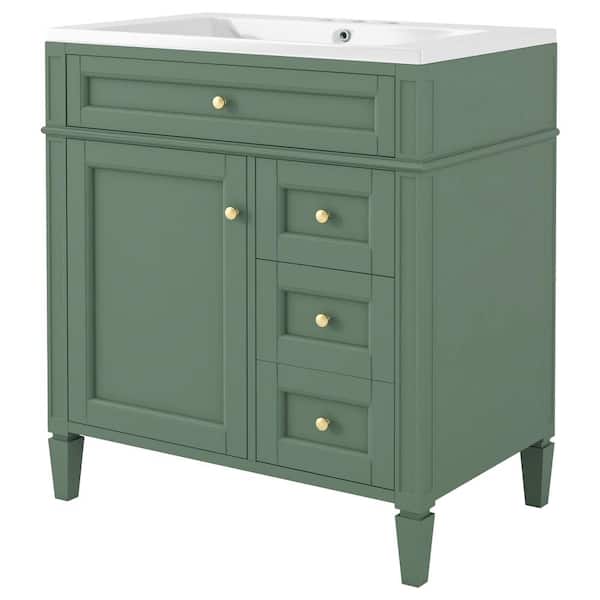 Dimakai 30 in. W x 18 in. D x 33 in. H Single Sink Freestanding Green Bath Vanity with White Ceramic Top and Tip-out Drawer