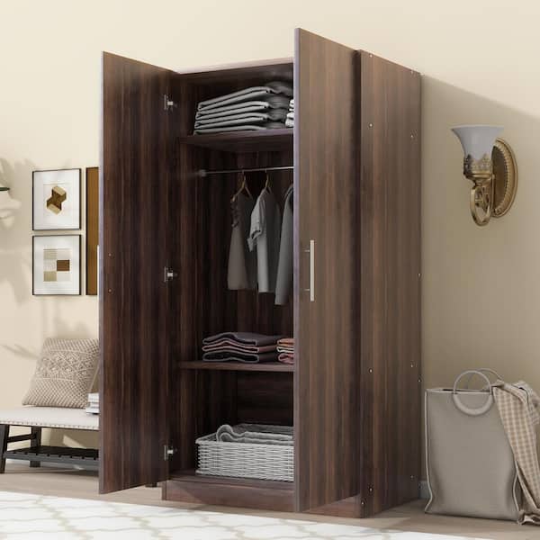 Harper & Bright Designs Brown Wood 31.5 in. Wardrobe Armoire with