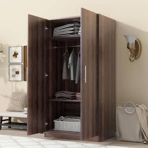 Brown Wood 31.5 in. Wardrobe Armoire with Hanging Rail and 3-Storage Shelves