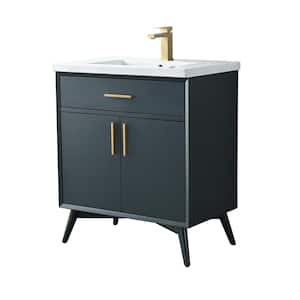 Nolan 30 in. W x 18 in. D x 34 in. H Bath Vanity in Vintage Blue with White Ceramic Vanity Top