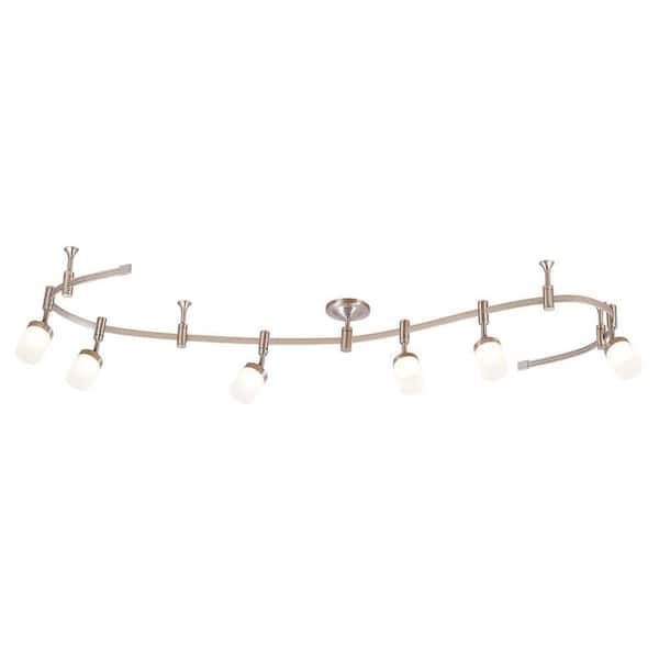 Flex Track 8 ft. Brushed Nickel Integrated LED Ceiling Mounted Hard Wired Track Lighting Kit with Round Back Head