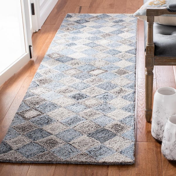 Abstract Gray/Blue 2 ft. x 10 ft. Geometric Multi-Diamond Runner Rug