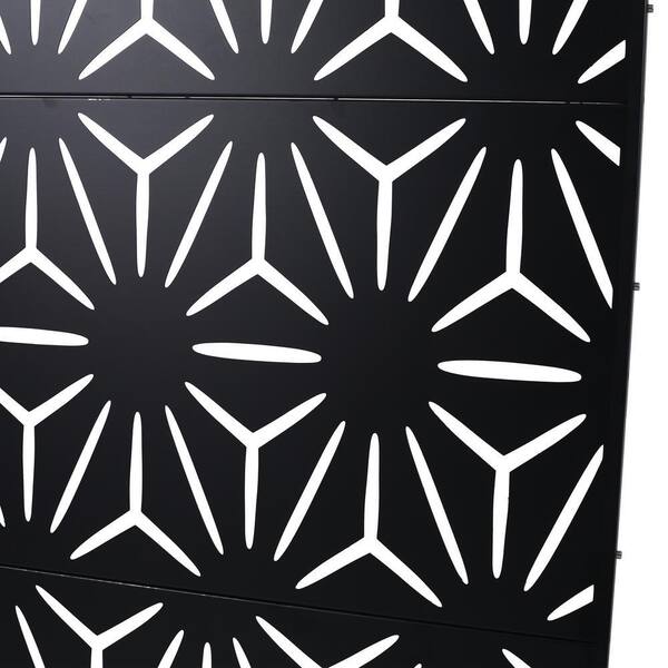 4 ft. x 6.3 ft. Black Steel Patio Privacy Fence Screen, Decorative