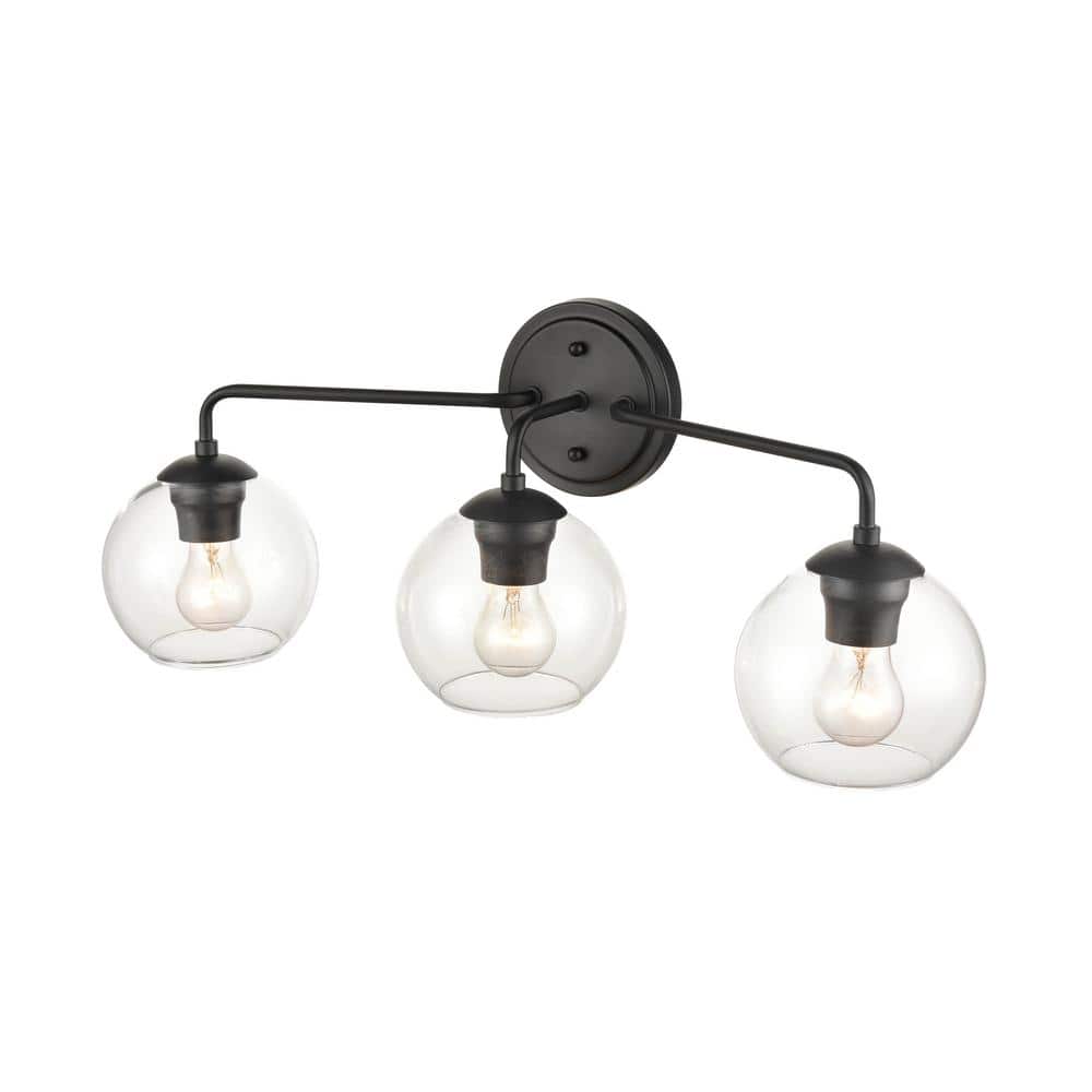Matte Black 3-Light Vanity Wall Fixture with Clear Glass Shades