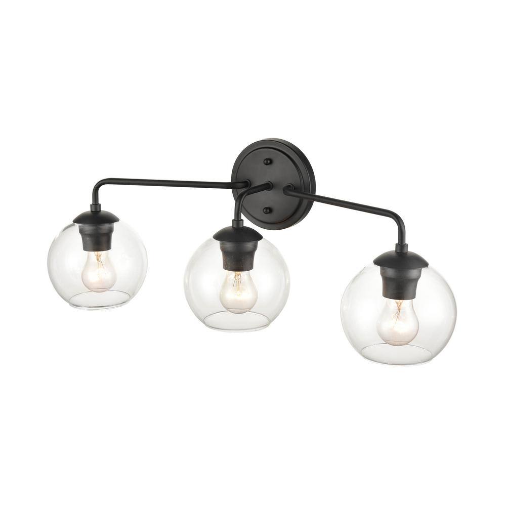 Matte Black 3-Light Vanity Wall Fixture with Clear Glass Shades