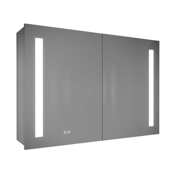 Unbranded 36 in. W x 30 in. H Silver Recessed Mount LED Medicine Cabinet with Mirror