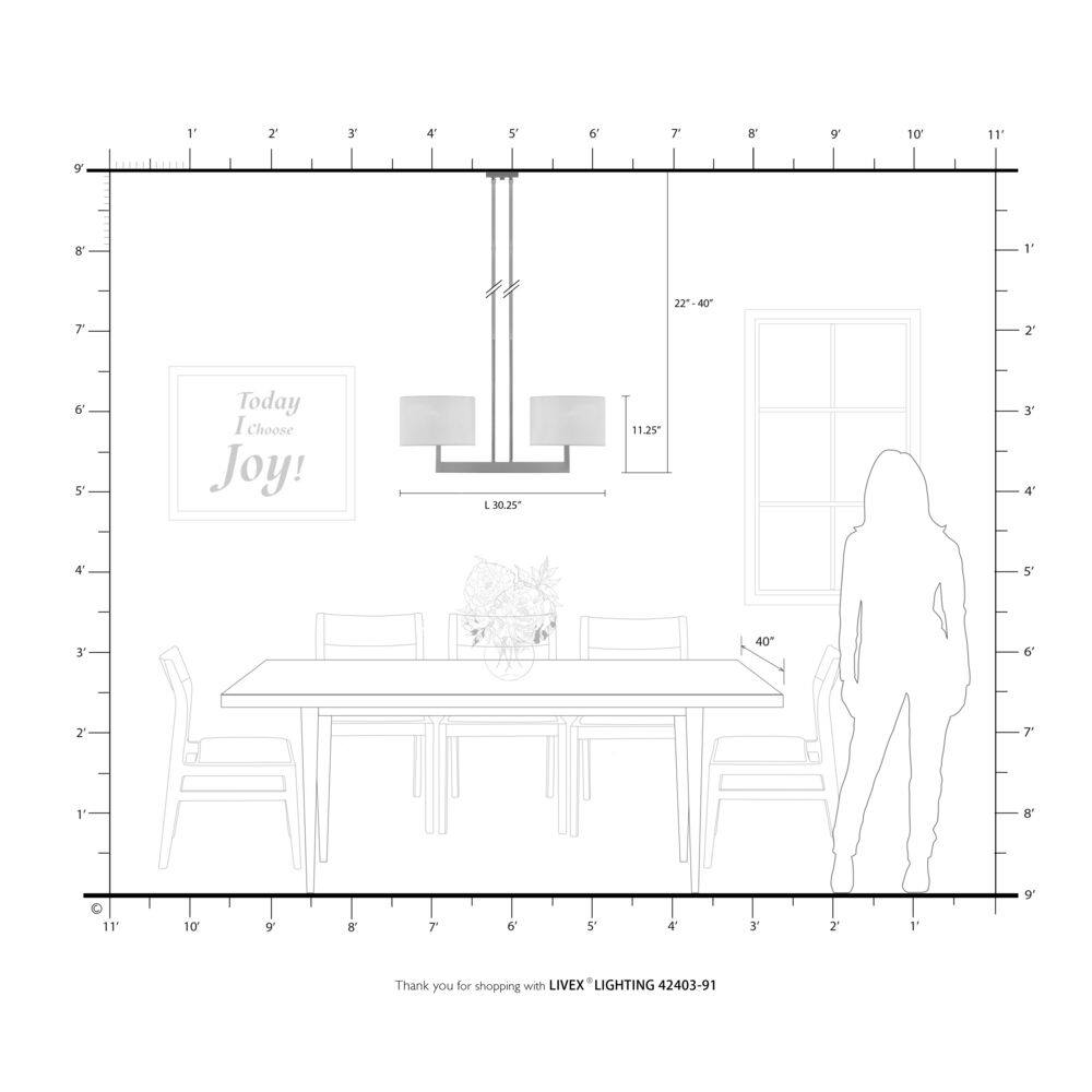 Brushed Nickel Contemporary 2-Light Drum Chandelier with Off-White Shade