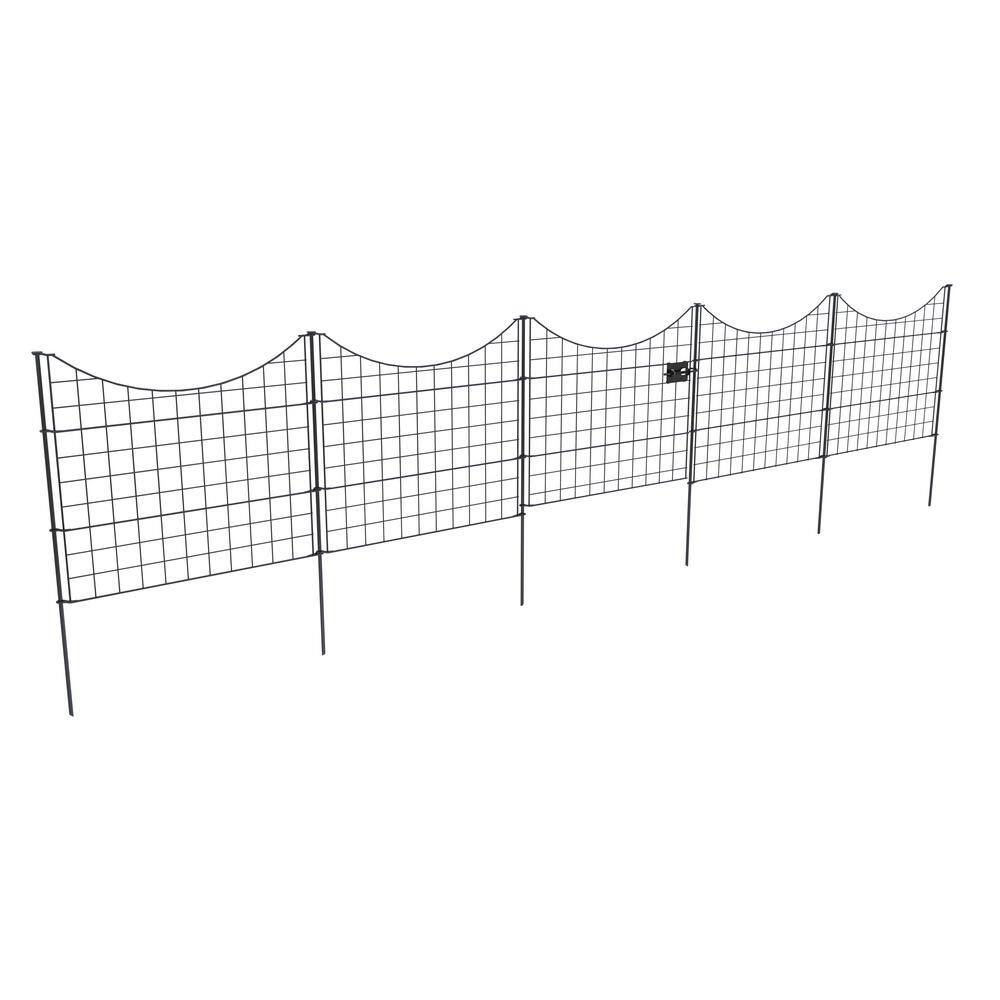 25in H Black Metal No Dig Garden Fence Panels with Gate