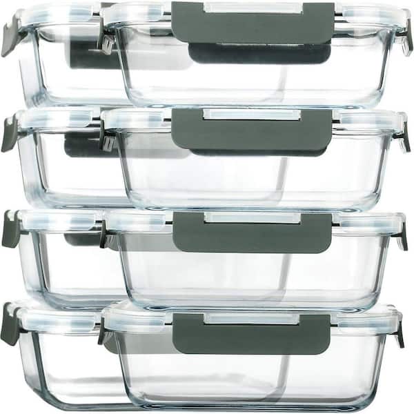 Glass Meal Prep Containers Airtight 8 Pack Borosilicate Food Storage Set Microwave Freezer Oven Dishwasher Safe