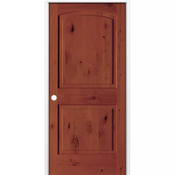 28 in. x 80 in. Rustic 2-Panel Arch Top Right-Hand Amaretto Stain Knotty Alder Wood Single Prehung Interior Door