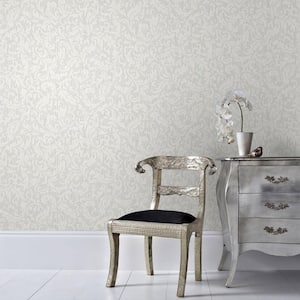 White and Silver Cashmere Wallpaper