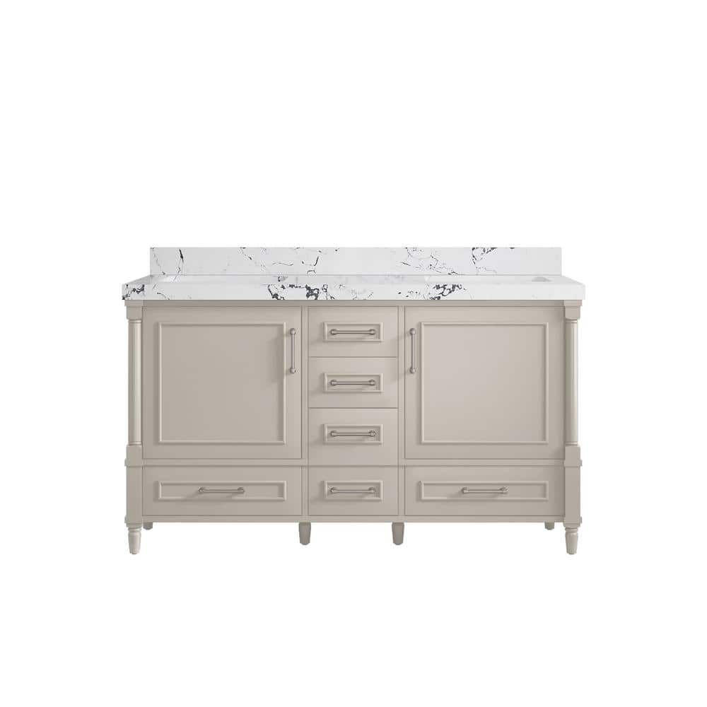 Hudson 60 in. W. x 22 in. D x 36 in. H Double Sink Bath Vanity in Fine Grain with 2 in. Viola Night Qt. Top price history on PriceWatchPro