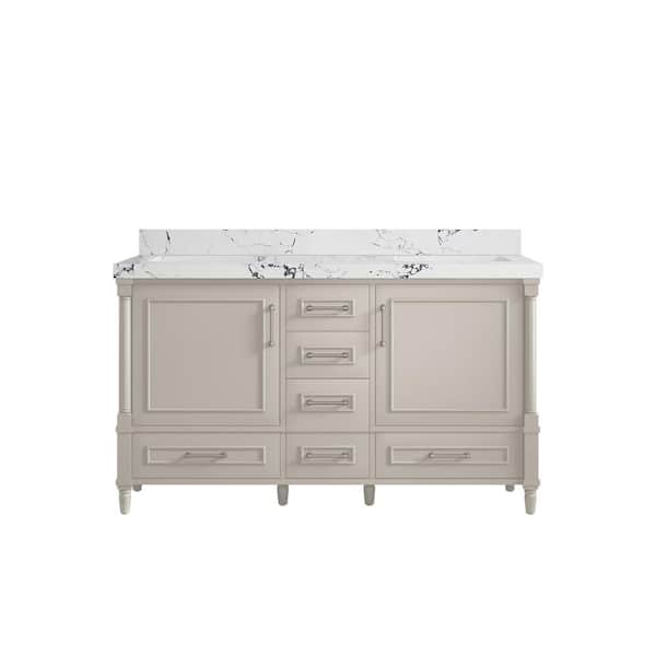 Willow Collections Hudson 60 in. W. x 22 in. D x 36 in. H Double Sink Bath Vanity in Fine Grain with 2 in. Viola Night Qt. Top