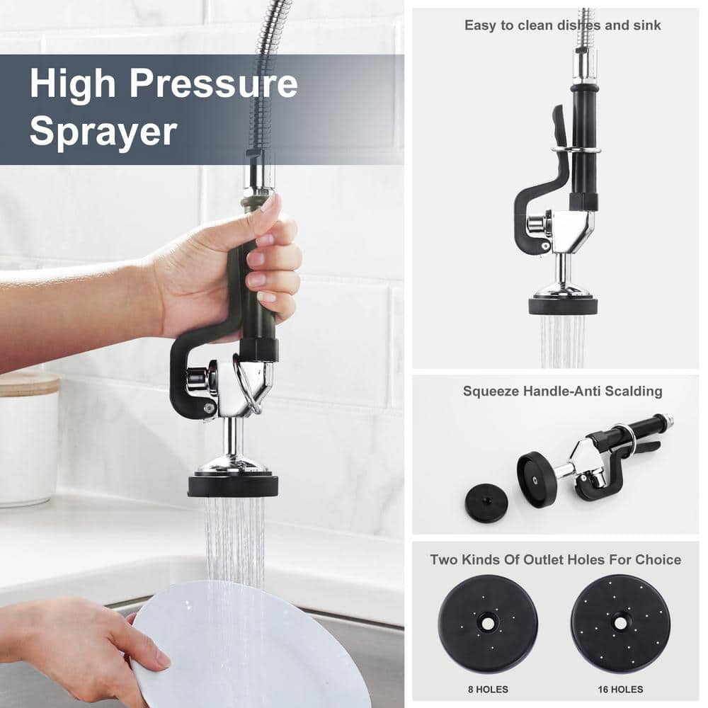 27" Polished Chrome Triple Handle Pull Down Kitchen Faucet