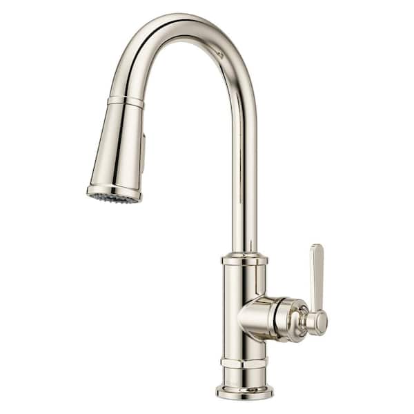 Pfister Port Haven Single-Handle Pull Down Sprayer Kitchen Faucet in Polished Nickel