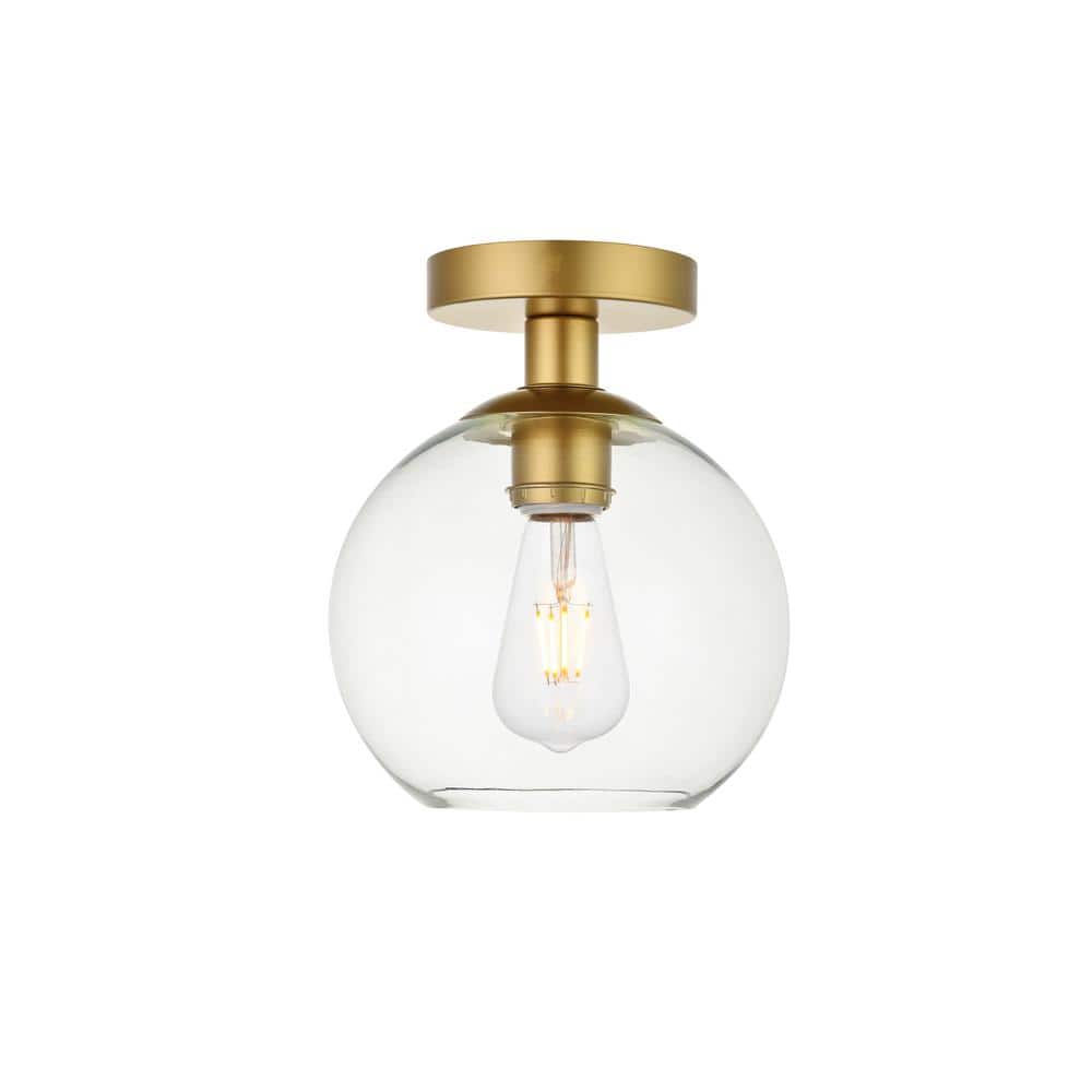 Timless Home 7.9 in. 1-Light Midcentury Modern Brass and Clear Flush Mount 