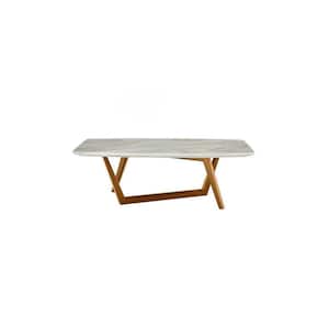 Valerie 27.6 in. White Marble, Walnut Rectangle Tile Coffee Table