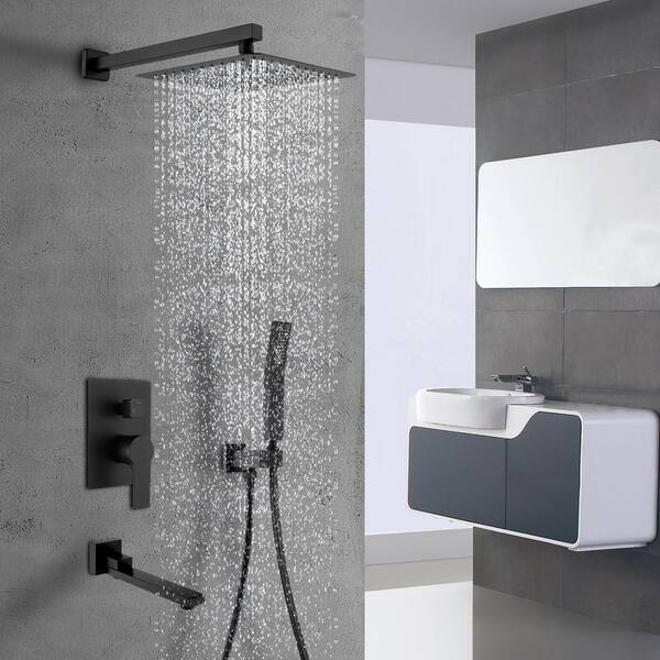 Single-Handle 1-Spray Tub and Shower Faucet 2.5 GPM with 10 in. Shower Head in Black (Valve Included)
