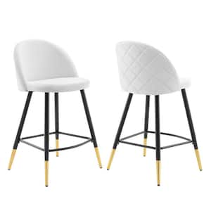 Cordial 36.5 in. White Low Back Metal Frame Counter Stool with Fabric Seat (Set of 2)