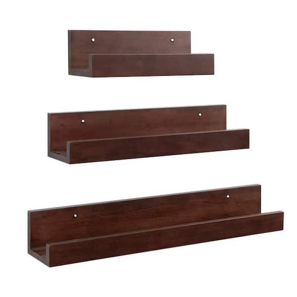 Kate and Laurel Levie 4 in. x 24 in. x 4 in. Walnut Brown Wood Floating Decorative Wall Shelf Without Brackets