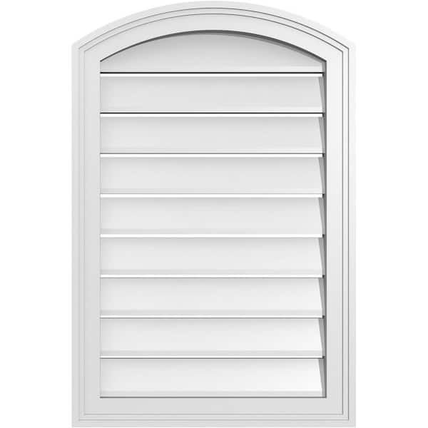 Ekena Millwork 20 in. x 28 in. Arch Top Surface Mount PVC Gable Vent: Decorative with Brickmould Frame