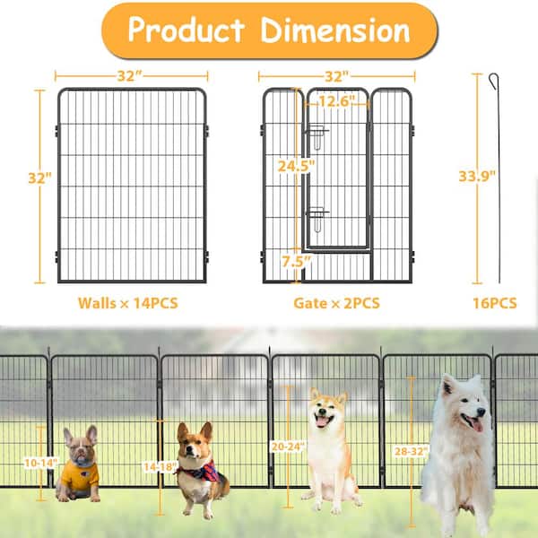 maocao hoom 32 in.H Metal Foldable 16 Panels Heavy Duty Metal Portable Dog  Fence with Door SFW112803 - The Home Depot