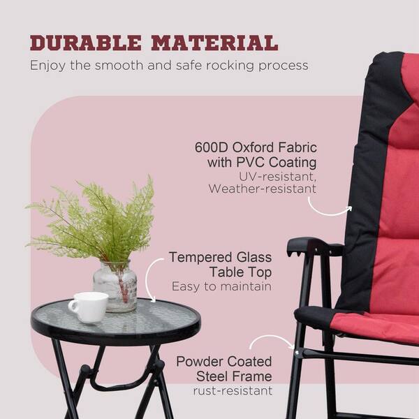 ITOPFOX 3-Piece Patio Furniture Set Folding Padded Red Metal