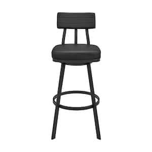 Jinab 38-42 in. Black/Black Metal 26 in. Bar Stool with Faux Leather Seat