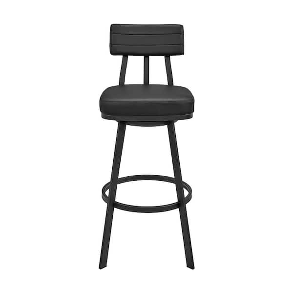 Armen Living Jinab 38-42 in. Black/Black Metal 26 in. Bar Stool with Faux Leather Seat