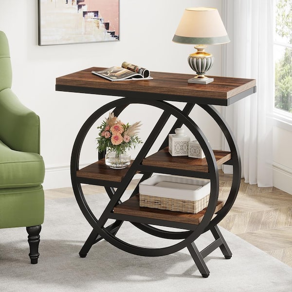 Kerlin 26 in. Brown Rectangle MDF End Table with Storage, 3-Tier Narrow Side Table for Living Room, Nightstand Bedroom