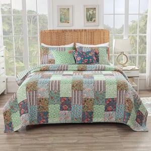 Jasmin Patchwork 3-Piece Jade Cotton Blend Full/Queen Quilt Set