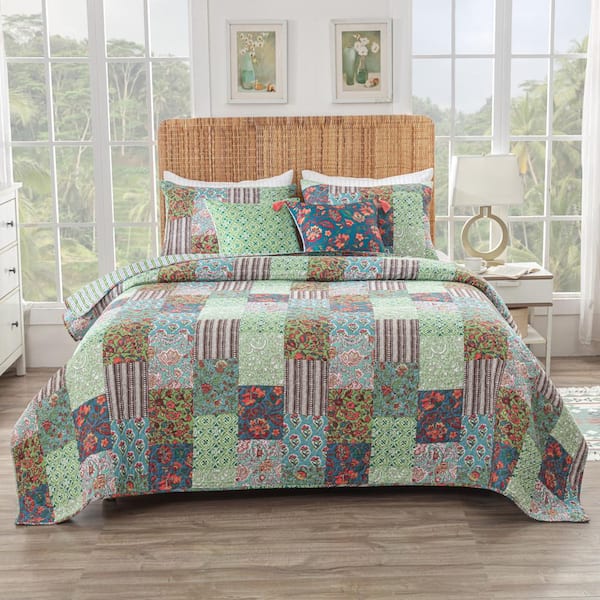 Greenland Home Fashions Jasmin Patchwork 2-Piece Jade Cotton Blend Twin/XL Quilt Set
