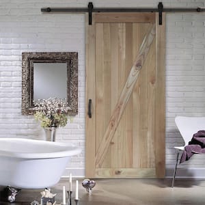 42 in. x 84 in. Rustic Unfinished Solid Wood Sliding Barn Door with Hardware Kit