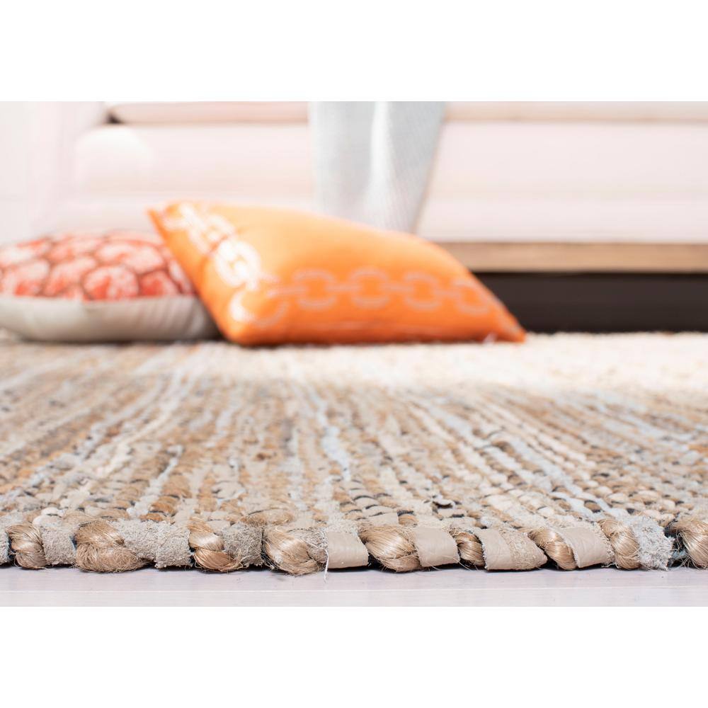 Handwoven Chic Beige Leather 3' x 5' Flatweave Cowhide Rug