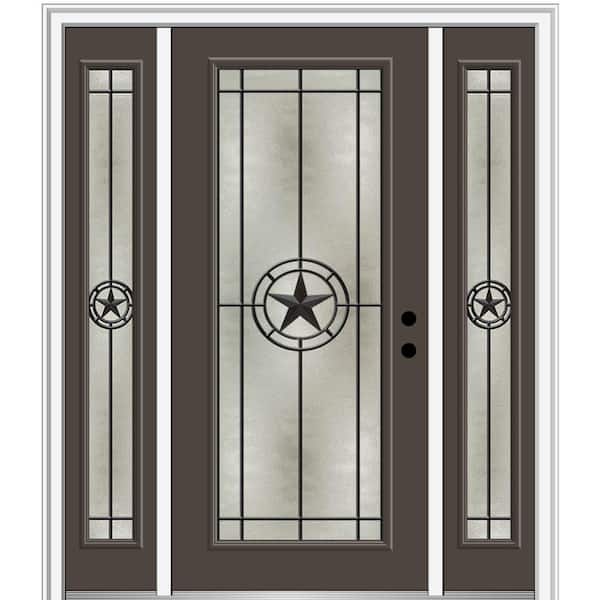 MMI Door Elegant Star 60 in. x 80 in. Left-Hand Inswing Full Lite Decorative Glass Brown Painted Fiberglass Prehung Front Door