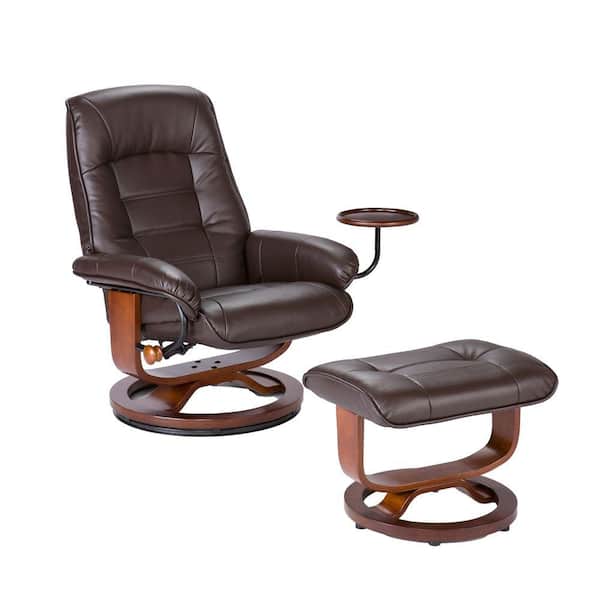Unbranded Leather Recliner and Ottoman Set in Cafe Brown