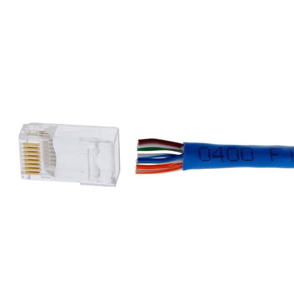 RJ45 Cat6 Pass Through Connectors - Pack of 100 - EZ to Crimp Modular Plug  for Solid or Stranded UTP Network Cable - Male Ethernet Connector End