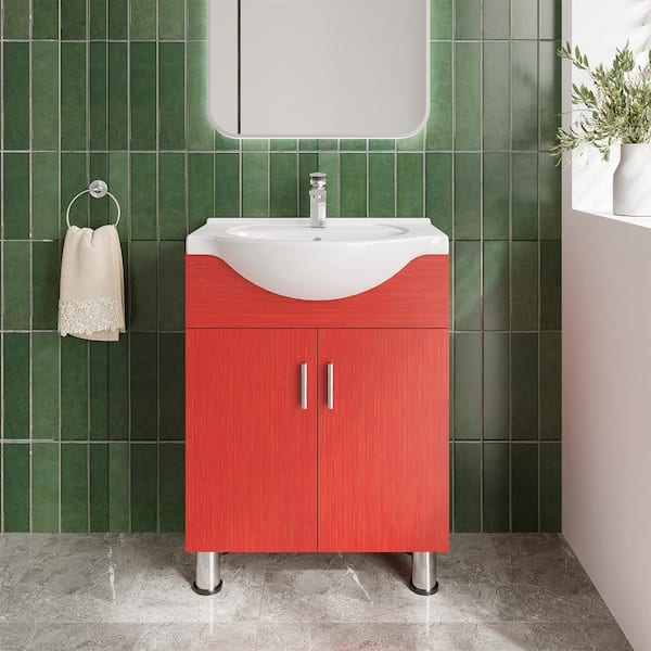 Dreamwerks Lilly 24 in. W x 18 in. L x 34 in. H Freestanding Euro-Style Bathroom Vanity in Red with Ceramic Vanity Top in White