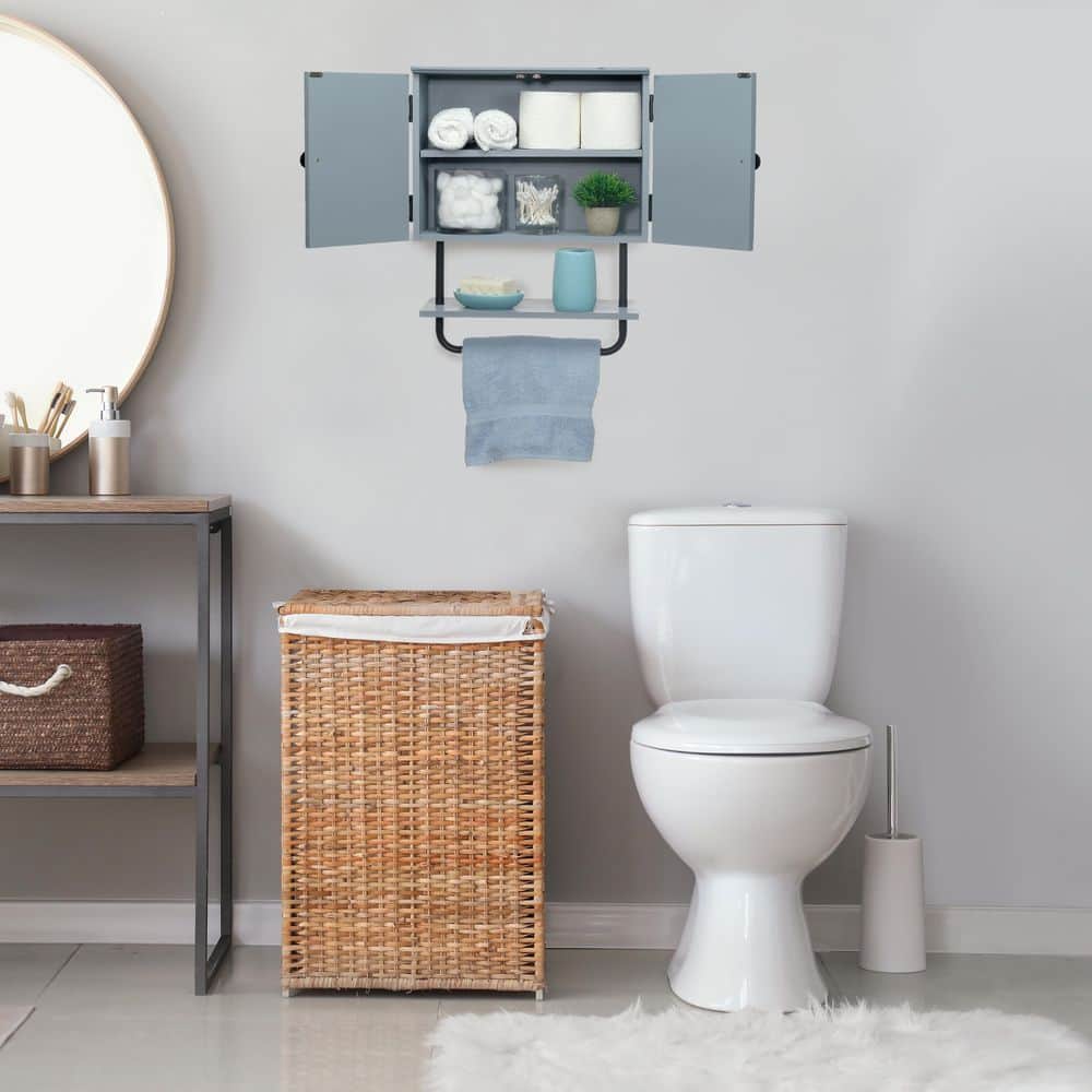 Rustic Gray Barndoor Wall-Mount Cabinet with Adjustable Shelf
