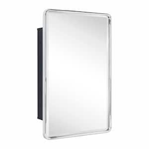 Farmhouse 16 in. W x 24 in. H Small Recessed Metal Rectangular Bathroom Medicine Cabinets with Mirror in Chrome