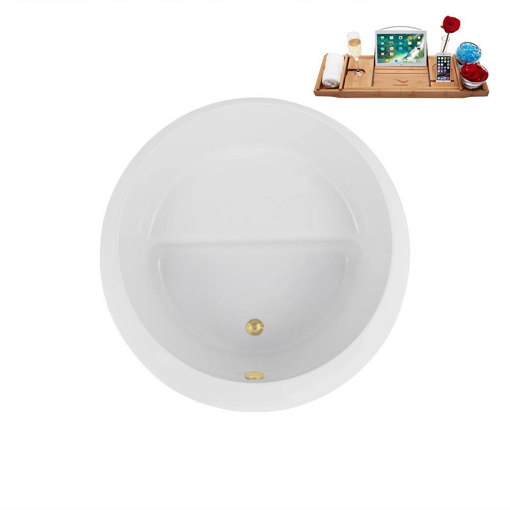 43.3'' Round Glossy White Acrylic Freestanding Soaking Bathtub