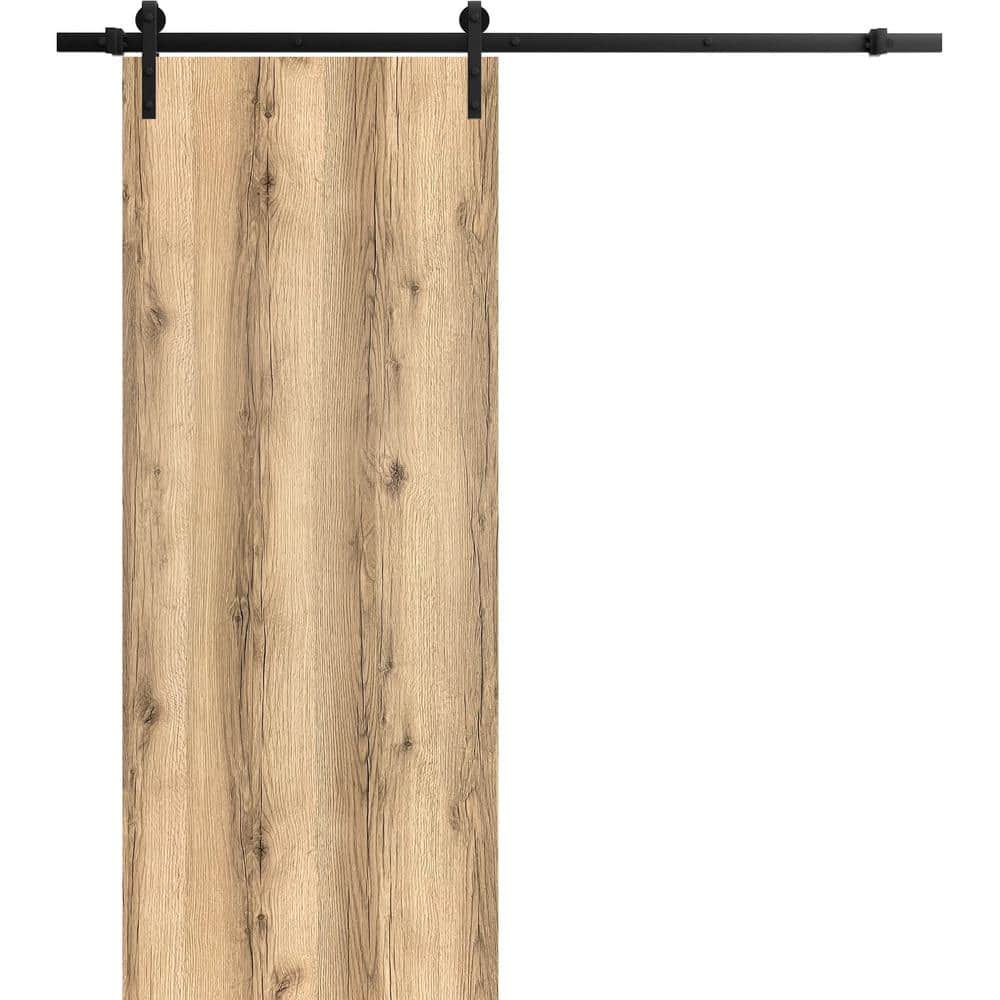 Assembly Required 18 in. x 84 in. Flush Oak Finished Wood Sliding Barn Door with Hardware Kit Black price history on PriceWatchPro