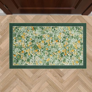 Loveston Floral Chenille Green 2 ft. x 4 ft. Polyester Accent Rug