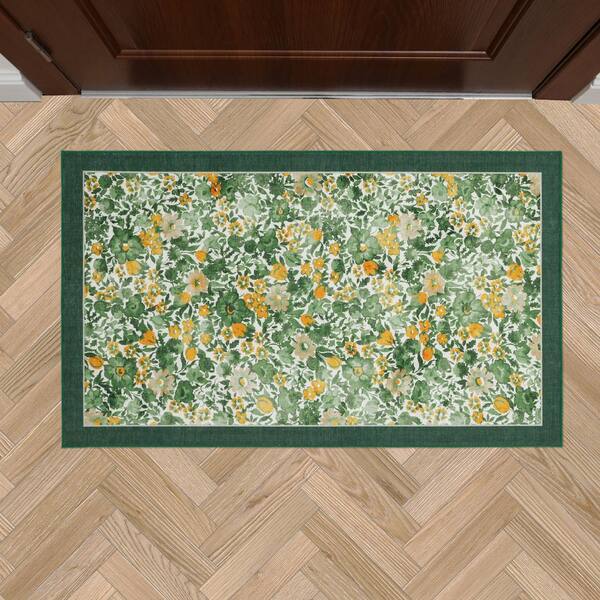 Laura Ashley Loveston Floral Chenille Green 2 ft. x 4 ft. Polyester Accent Rug