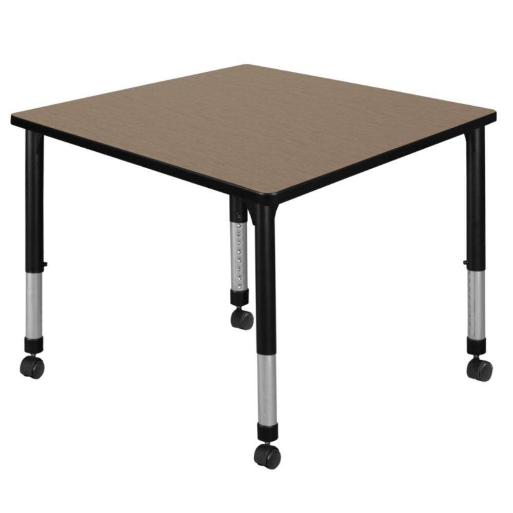 Kee 36 in. Square Noble Oak Height Adjustable Mobile Classroom Activity Table Desk with Black Base