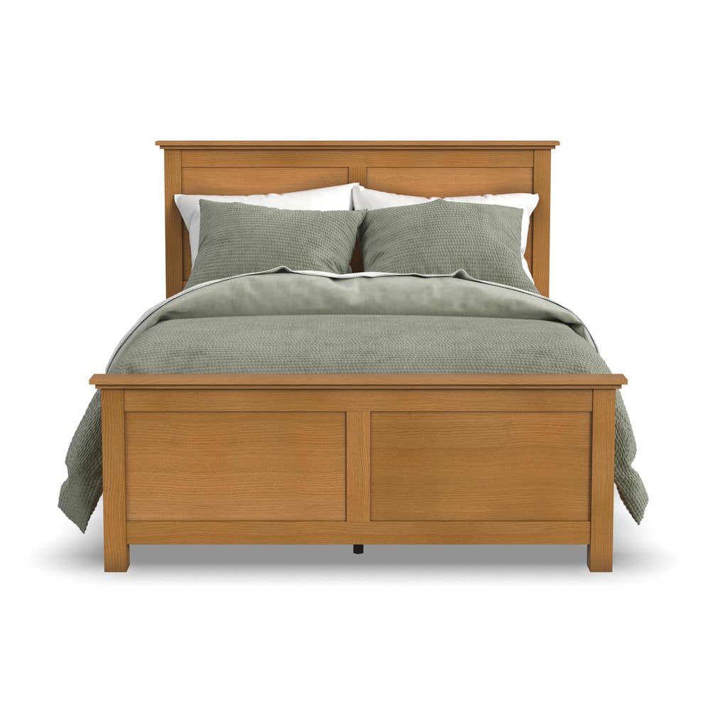 Oak Park Light Brown Queen Wood Panel Bed with Slats