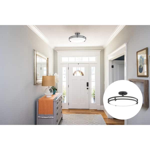 Juno FMSFSATL 16 in. 1-Light Matte Black LED Semi-Flush Mount with Selectable LED Color Temperatures
