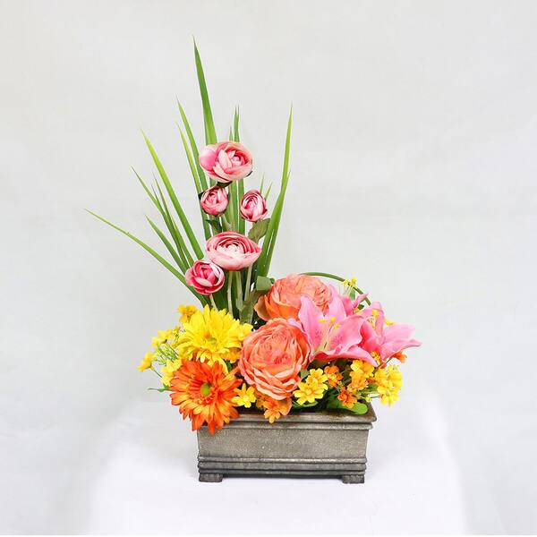 Puleo International 23 in. Indoor Artificial Flower Arrangement in Planter