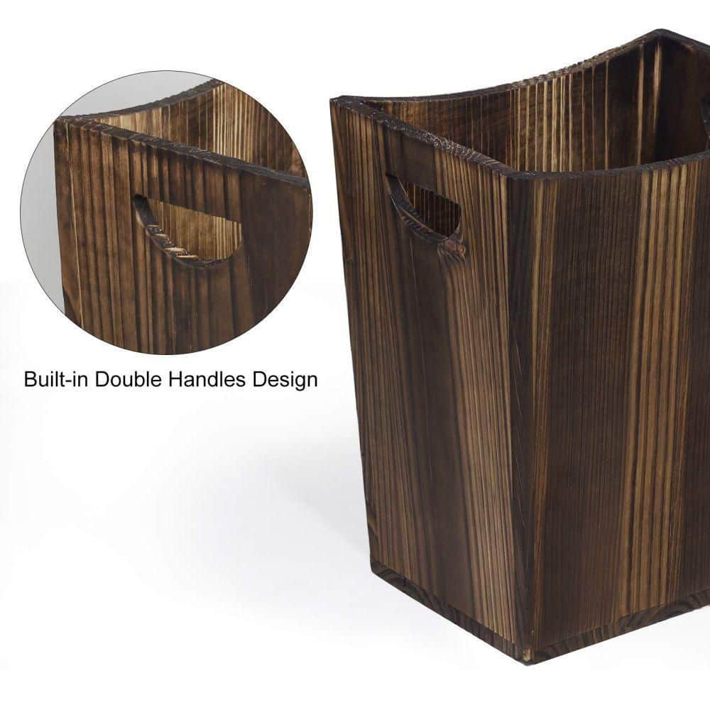 Light Brown Wooden Trapezoid Bathroom Trash Can