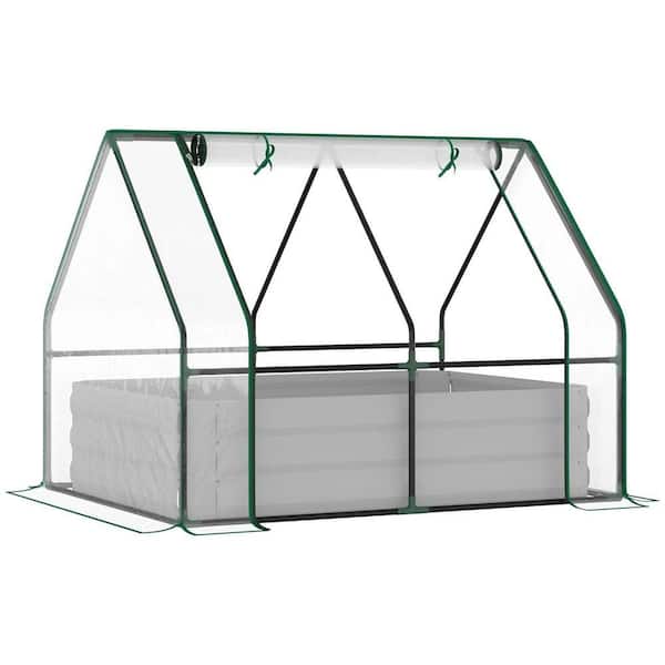50.00 in. x 37.50 in. x 36. 25 in. Galvanized Metal Raised Garden Bed with Mini PVC Greenhouse Cover, Clear